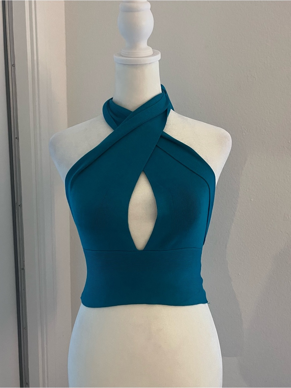 Urban Outfitters Teal Cross-Wrap Keyhole Crop Top